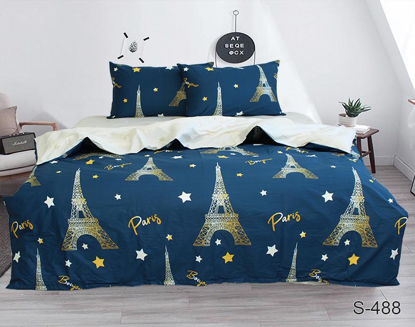Комплект постільної білизни з компаньйоном S488 Ейфелева вежа сатин king size (29-77-TAG satin еmax-498-1)