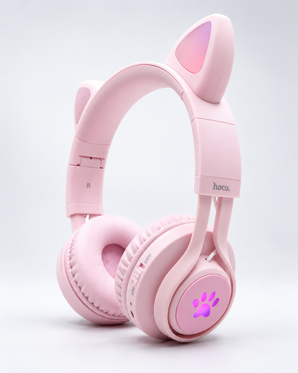 Наушники беспроводные детские Hoco W39 Cat Ear Pink Bluetooth 5.3 и LED-подсветкой (38311484)