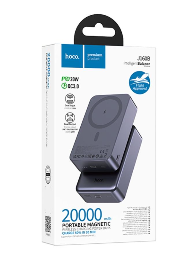 Повебанк Hoco J160B PD20W wireless magnetic 20000mAh Серый (2941275972)