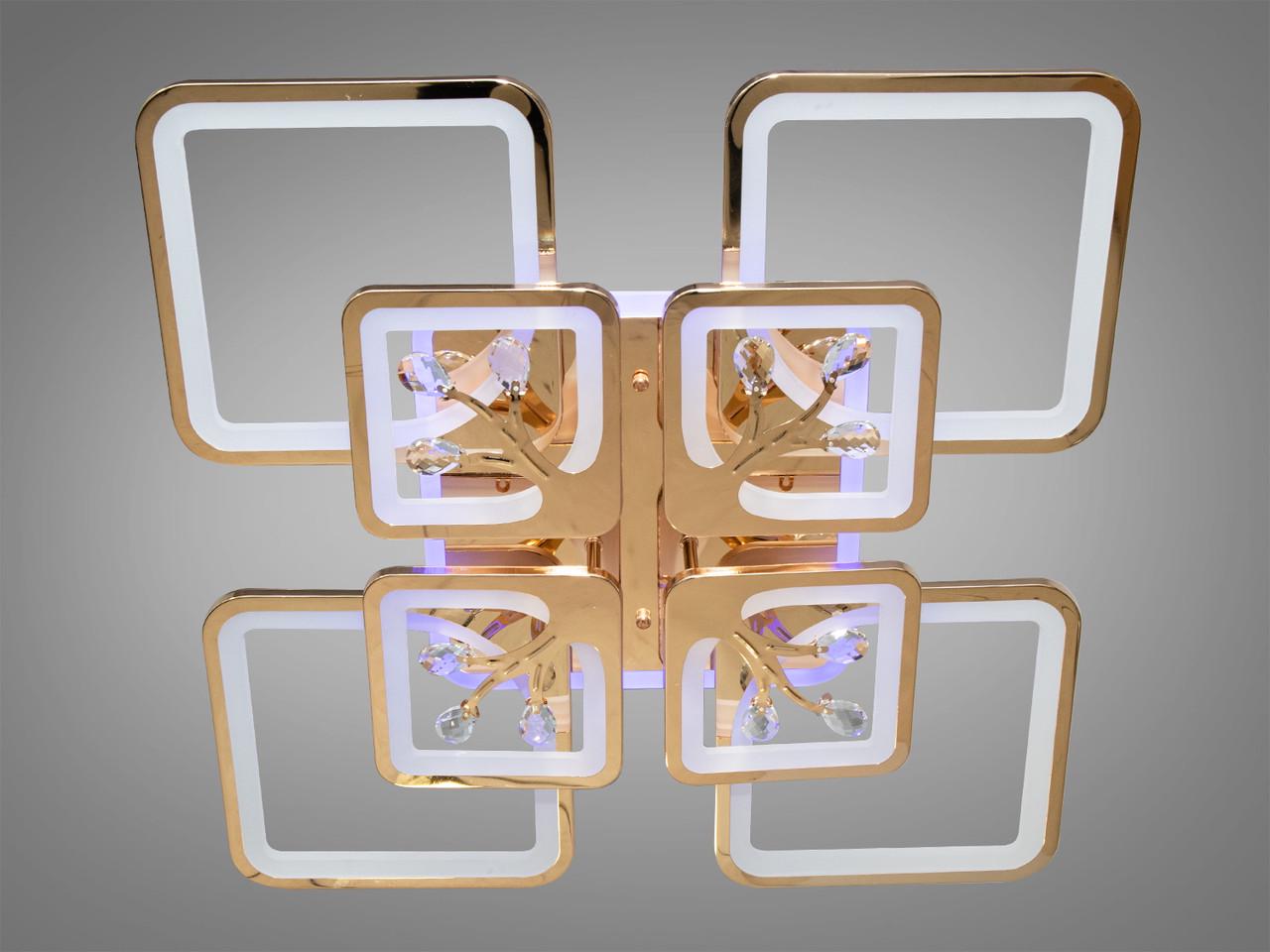 Люстра потолочная 8157-4+4G-LS с пультом и LED подсветкой 190W на 27 м2 Золотой (1506609548)