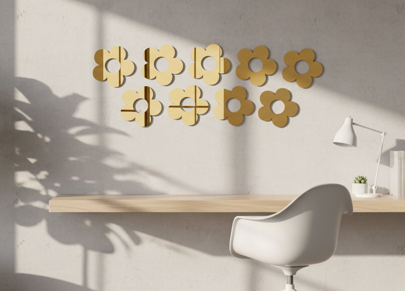 Комплект зеркального декора DFA Цветочки маленькие для стен и мебели набор 10 шт. Золотой (YA00079-G)