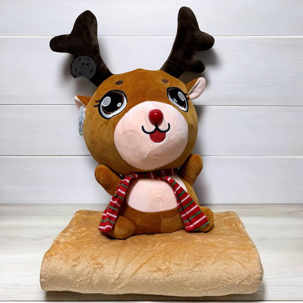 Плед-игрушка-подушка детский Олень 3в1 110x160 см Коричневый (22936388)