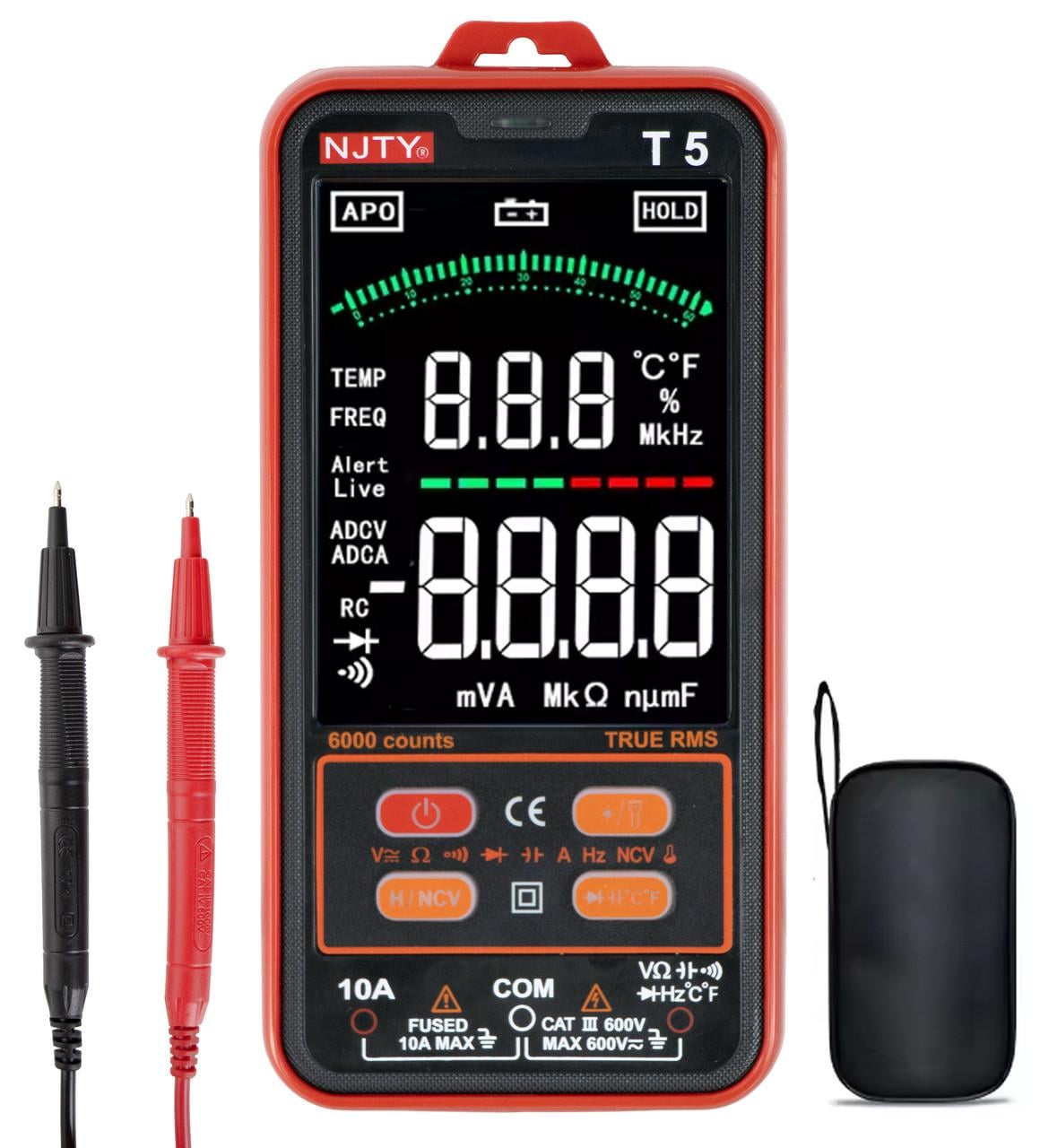Мультиметр-тестер цифровой NJTY T5 c прозвонкой и поиском NCV/True RMS с Чехлом (3_06052)