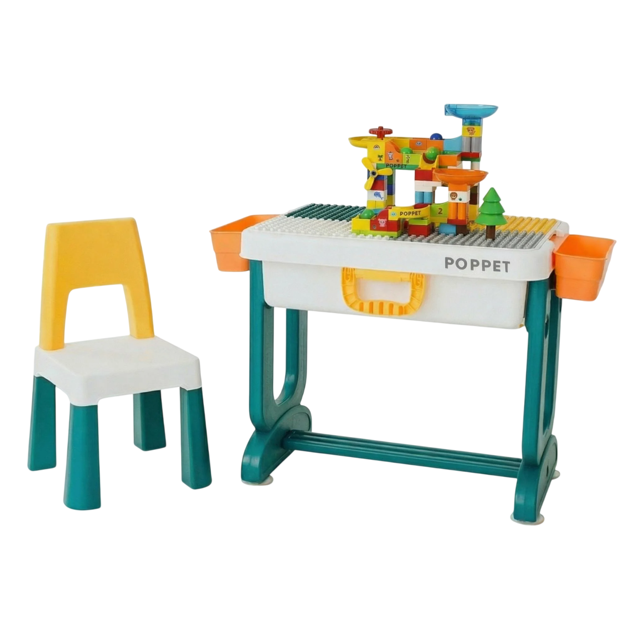 Комплект Poppet Крутые виражи 6в1 столик трансформер с горкой и стул/конструктор (PP-SET-004-04) Комплект Poppet Крутые виражи 6в1 столик трансформер с горкой и стул/конструктор (PP-SET-004-04)