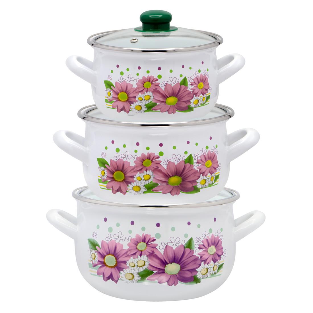 Каструлі емальовані Interos Хризантема 3 шт. Каструлі емальовані Interos Хризантема 3 шт.