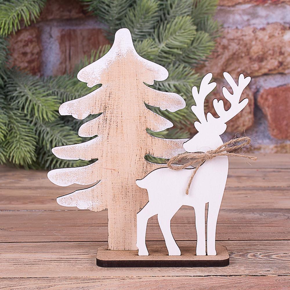 Статуэтка деревянная елочка и олень (1163)