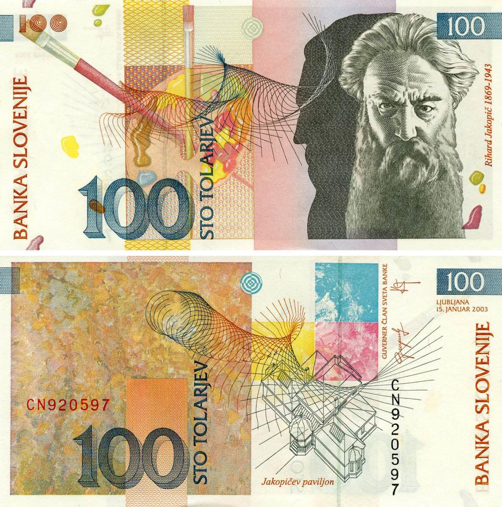 Коллекционная банкнота Словения 100 толаров 2003 AU-UNC P31a (Б18253)