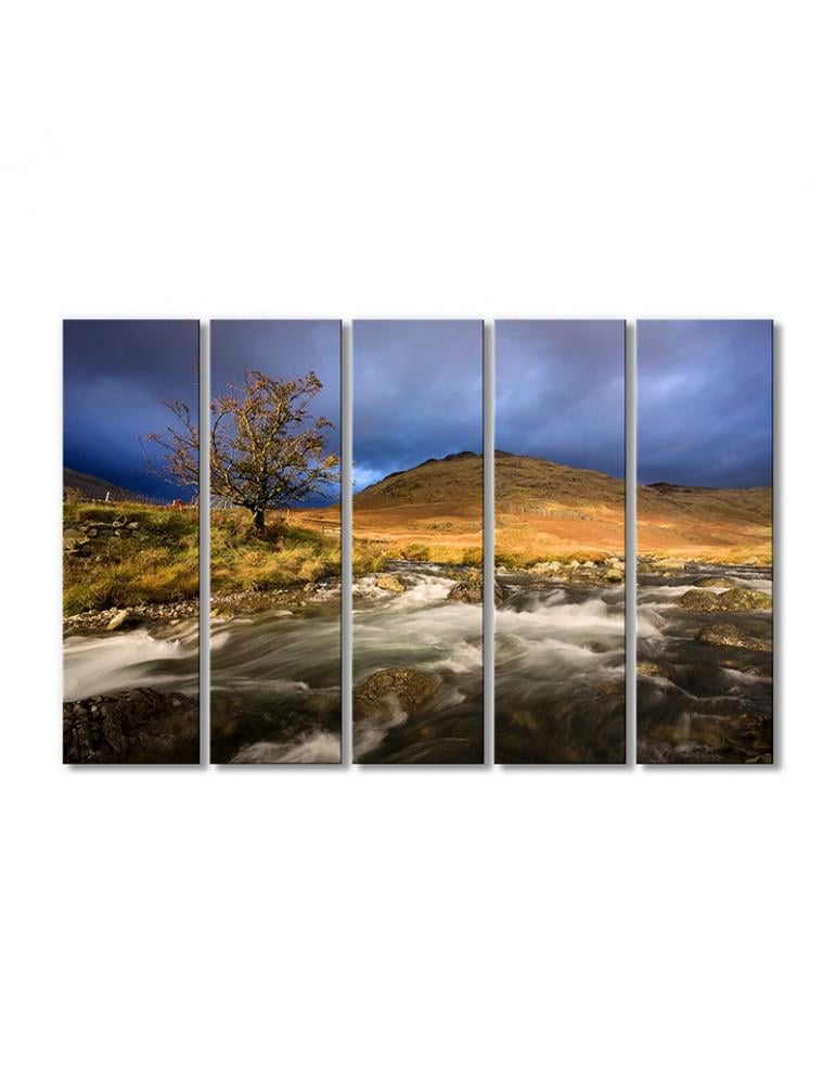 Картина модульная Природа гора бурная река 5 модулей 70x105 см