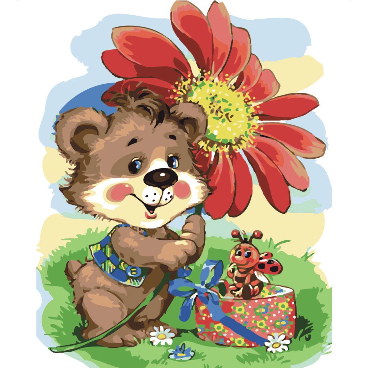 Картина по номерам Strateg Медвежонок садовник 30x40 см (SS-6411)