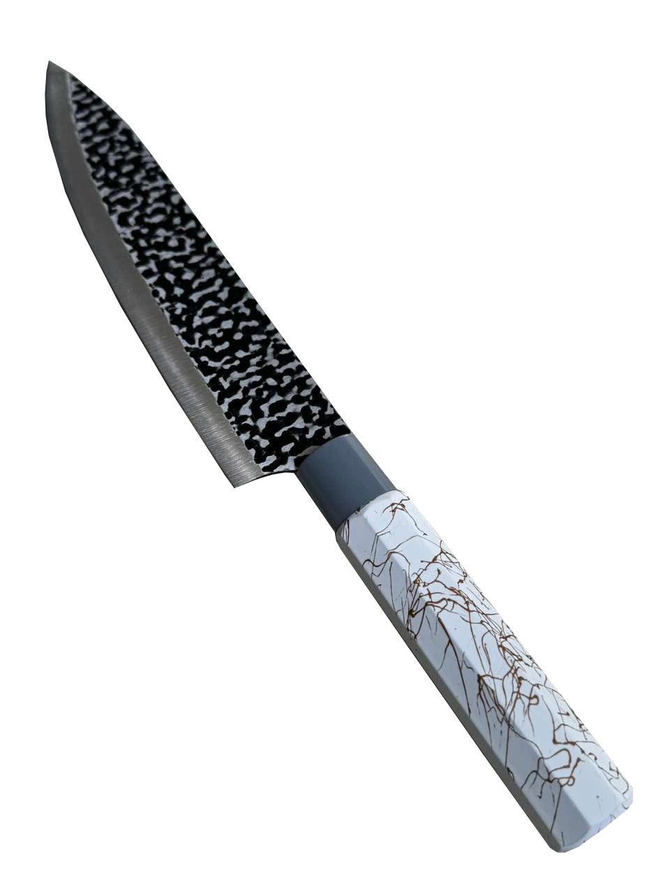 Кухонный нож сантоку из нержавеющей стали с белой ручкой 32,5 см