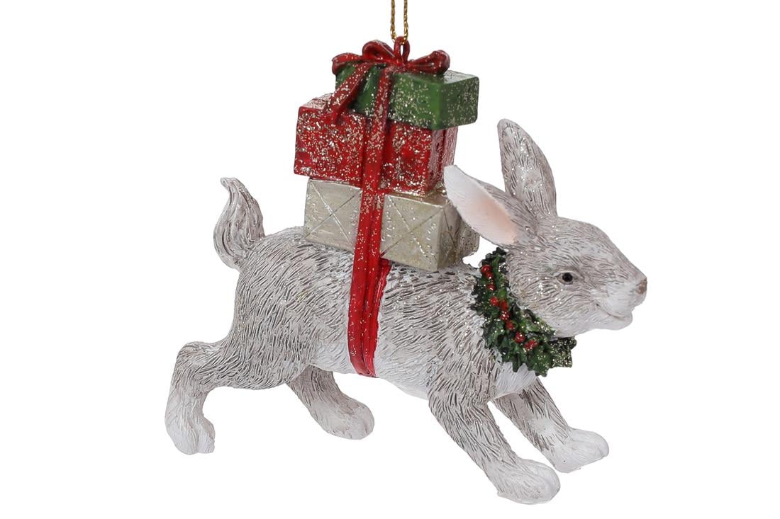 Декоративная фигурка на подвесе BonaDi Заяц с подарками 9,5 см (K07-210)