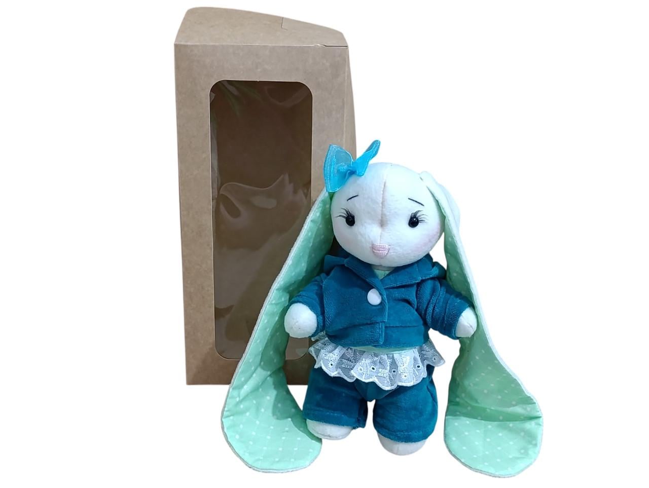Мягкая игрушка Зайка девочка с кружевом 27 см Бирюзовый (2619777098)