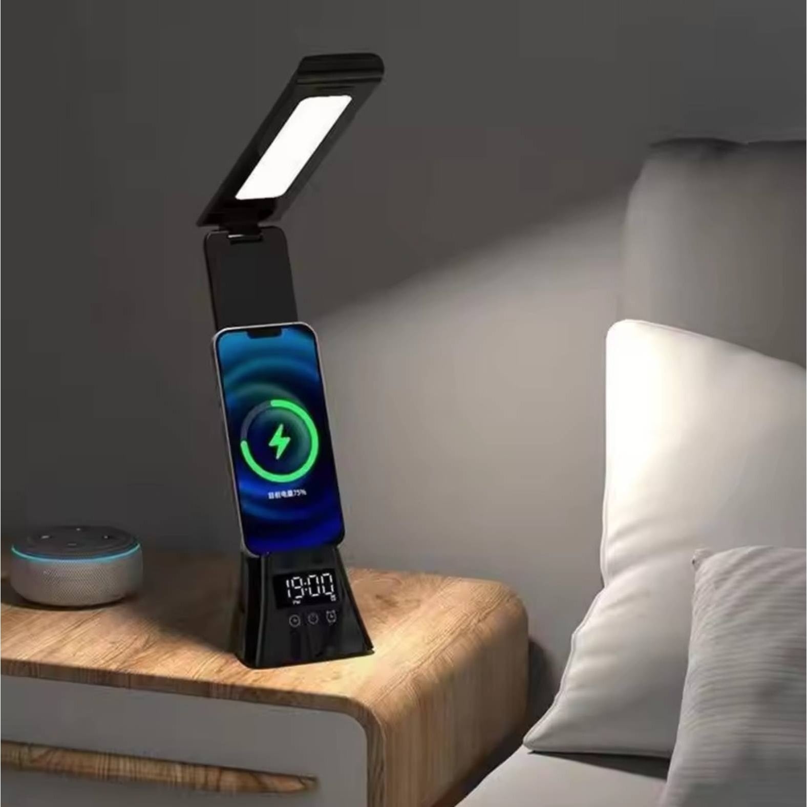 Настільна лампа LED з бездротовою зарядкою 15 Вт Чорний (lamp-2088)