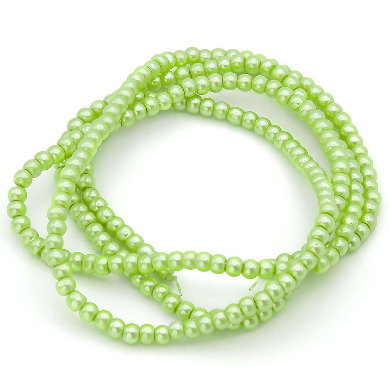 Бусины стеклянные на нитке под жемчуг 4 мм 80 см 209 шт. Салатовый (БЖ0004ш07)