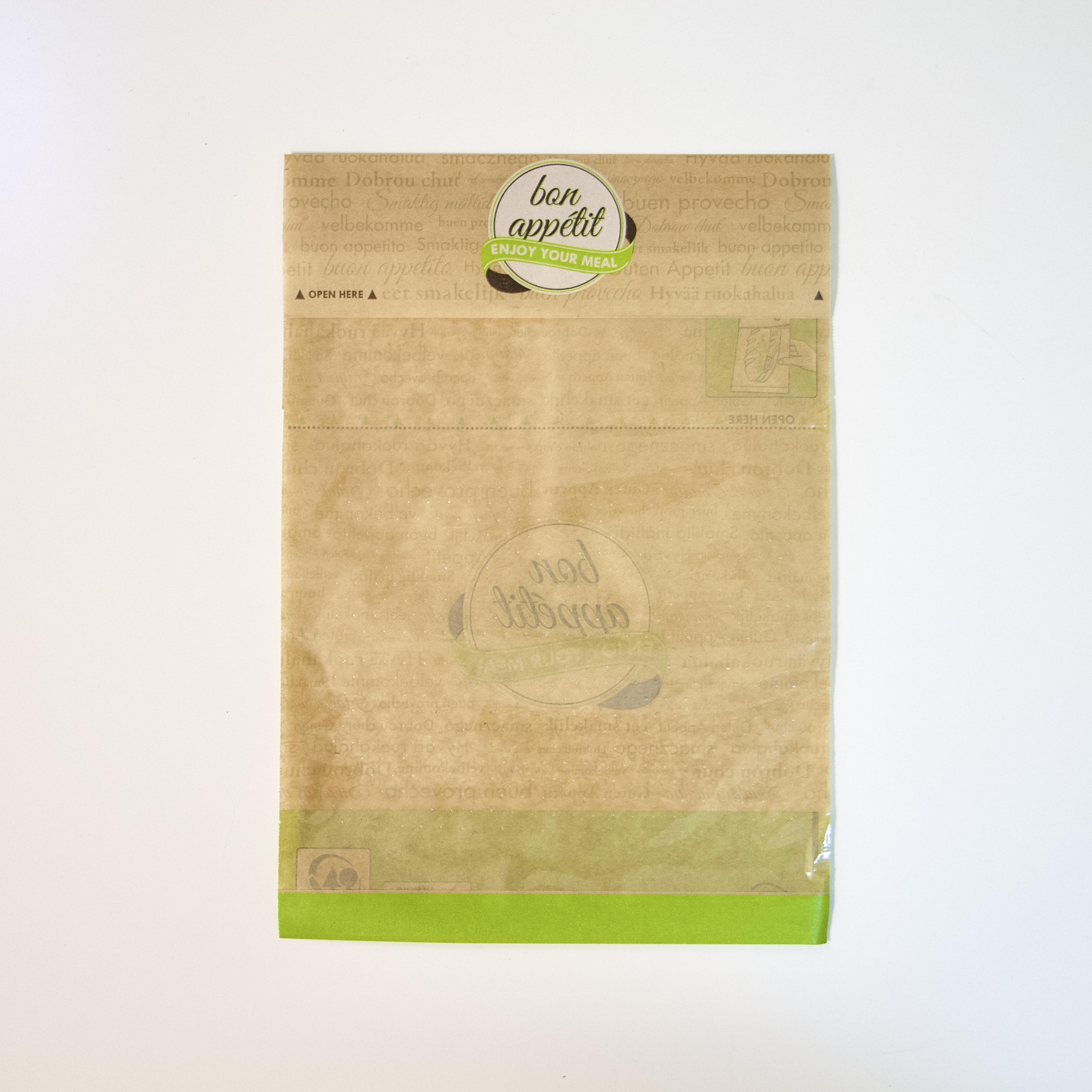 Упаковка для еды на вынос жиростойкая 245x170 мм Крафт пакет отрывной с полипропиленовым окном 40 шт.