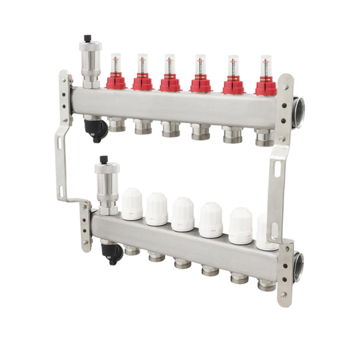 Коллектор Polmark 1x3/4 6 выходов с воздухоотводчиком с расходомерами без евроконусов - фото 4 Коллектор Polmark 1x3/4 6 выходов с воздухоотводчиком с расходомерами без евроконусов - фото 4