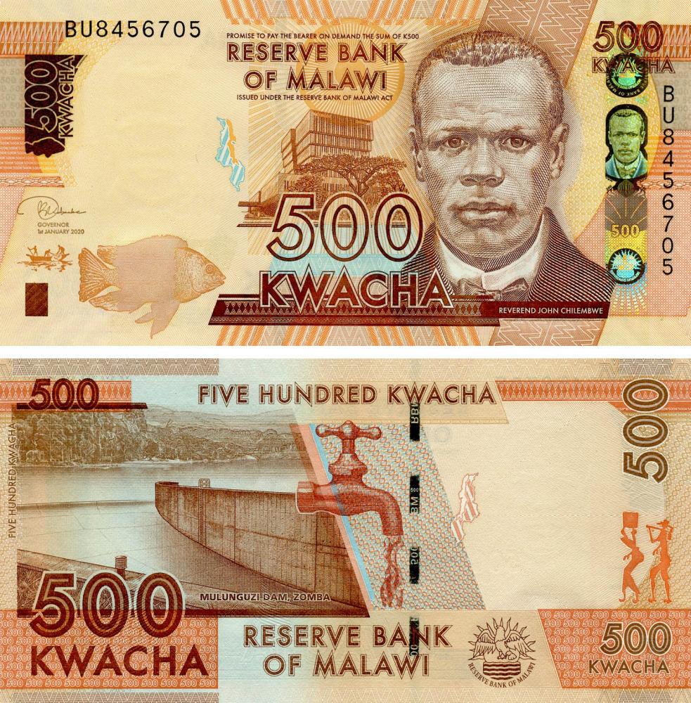 Коллекционная банкнота Малави 500 квача 2020 UNC (P66)