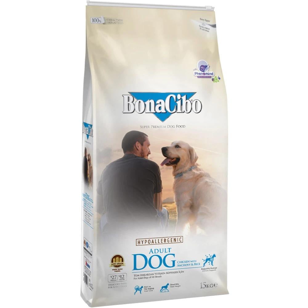 Корм сухий BonaCibo Dog Chicken&Rice with Anchovy для дорослих собак усіх порід з куркою та рисом 15 кг (BC405765)