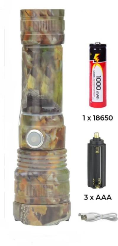 Фонарь светодиодный Rablex P50 USB Zoom 18650 или 3хAAA аккумуляторный Зеленый камуфляж (22981451) - фото 2 Фонарь светодиодный Rablex P50 USB Zoom 18650 или 3хAAA аккумуляторный Зеленый камуфляж (22981451) - фото 2