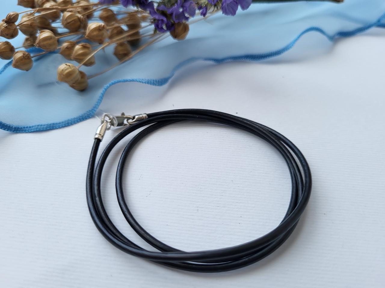 Шнурок на шею серебро 925 гладкая кожа 0,70 г 2 мм 50 см (4005)