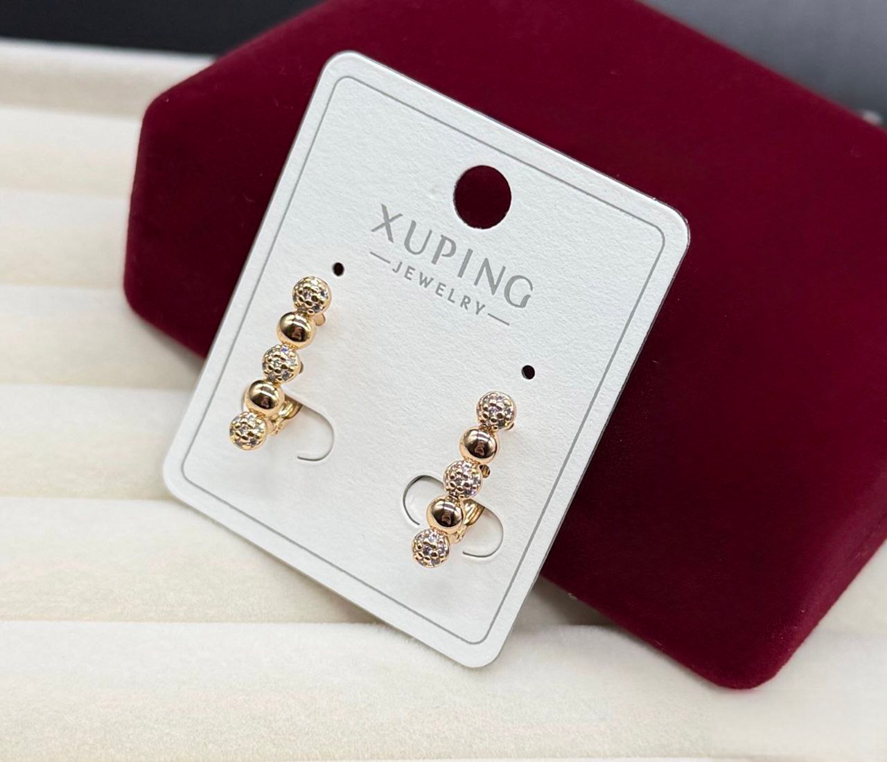 Сережки Xuping гіпоалергенне медичне золото декоративні кульки з фіанітами стильне прикраса для щоденного образу