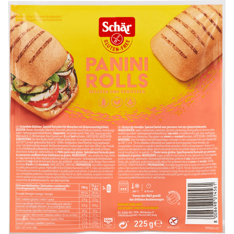 Булочки без глютена Dr. Schar Panini Rolls белые бутербродные 225 г (12318186)