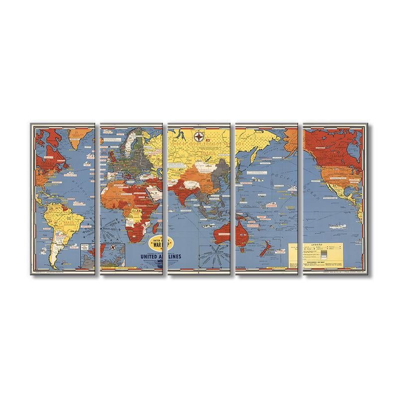 Винтажная карта Датированные события карта войны - панно 5 модулей 90x240 см