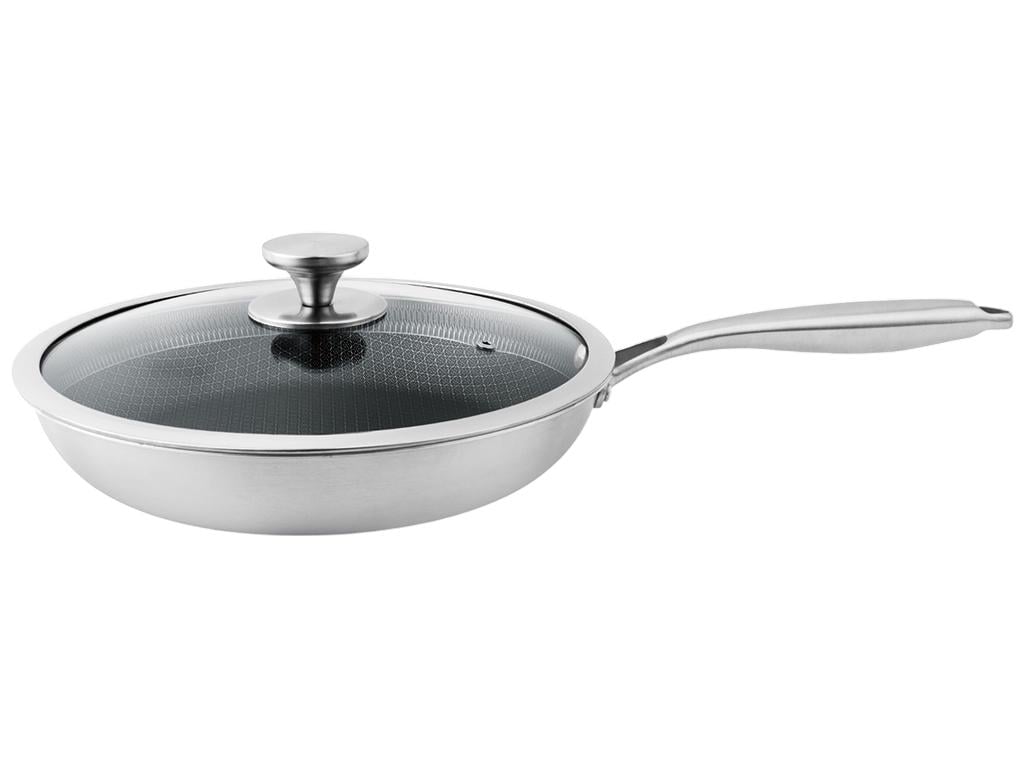 Сковорода из нержавеющей стали с антипригарным покрытием и крышкой 24x5 см (31494994)