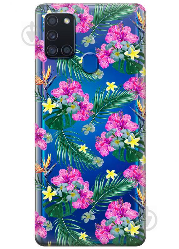 Силиконовый чехол iSwag для Samsung Galaxy A21s Тропические цветы (KS2754)