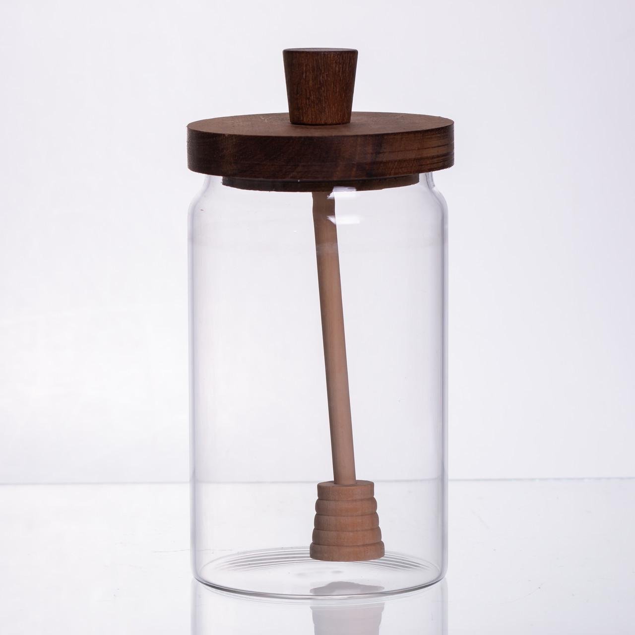 Медовниця скляна з кришкою та ложкою для зберігання меду 900 мл (64486-3)