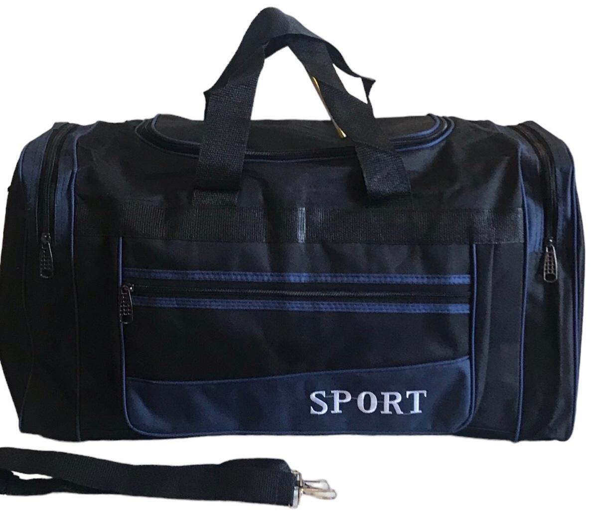 Сумка дорожня з боковими карманами та з довгим ремінем через плече 60 л Чорний з синім (613)