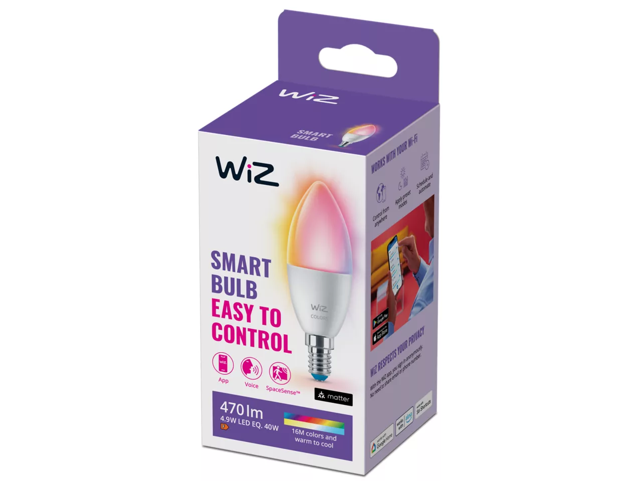 Умная LED-лампочка Matter Apple HomeKit WiZ E14 470лм Wi-Fi Bluetooth White/Color (3085466565)