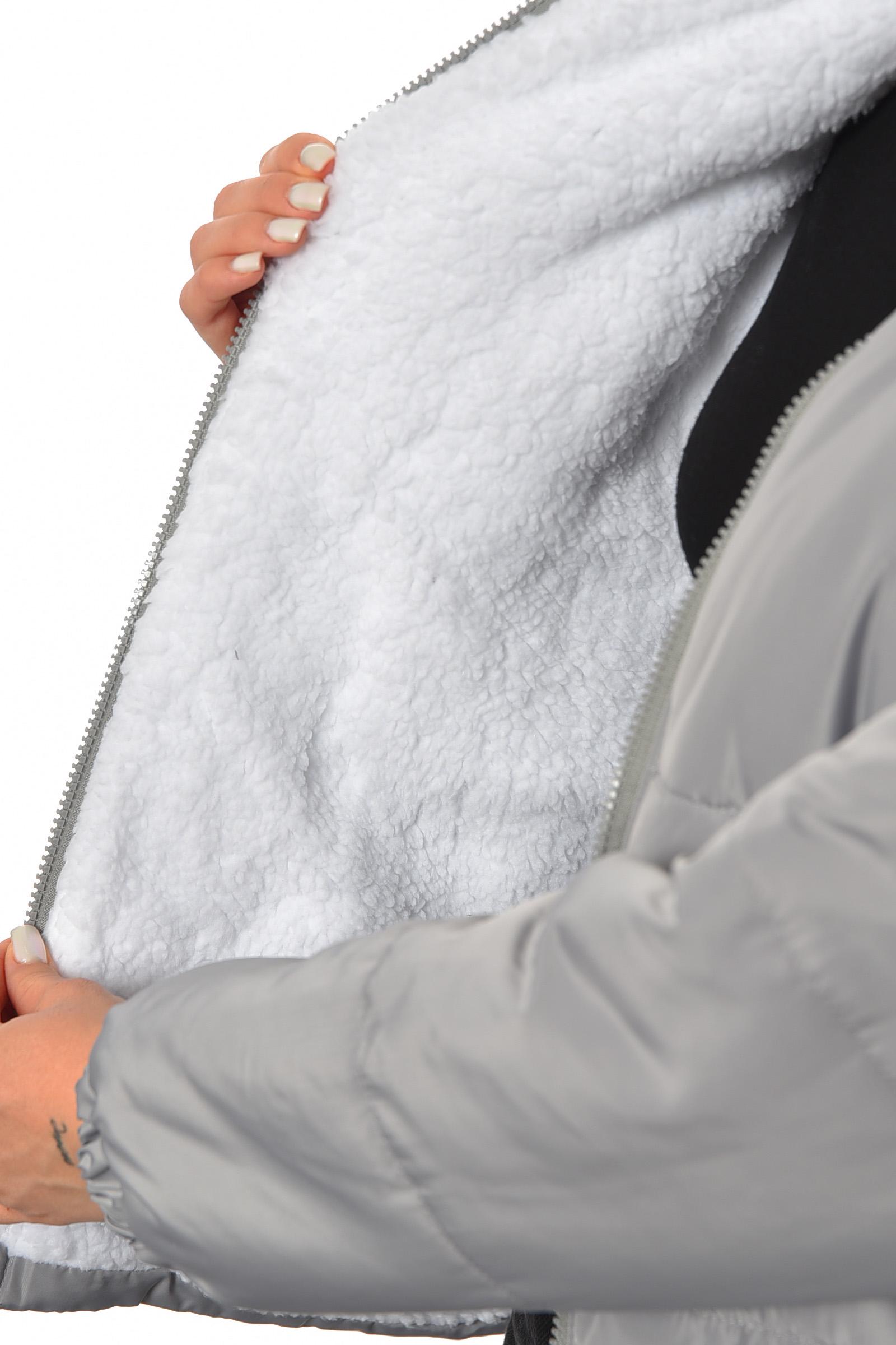 Куртка женская демисезонная на меху M-L Светло-серый (190540) - фото 4