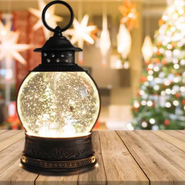 Фонарь-светильник с новогодней композицией Снеговик круглой формы