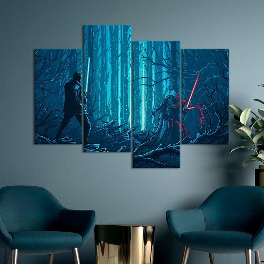 Настенний декор Битва героев фильма Звёздные войны: Пробуждение Силы 129x90 см (A99-4)