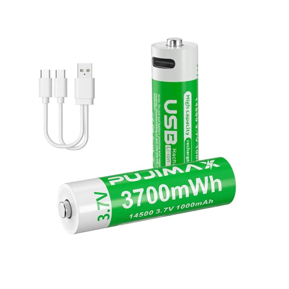 Акумулятори Pujimax 14500 з Type-C Li-Ion 1000 mAh 3,7V 2 шт./кейс/кабель (2575993808) - фото 3