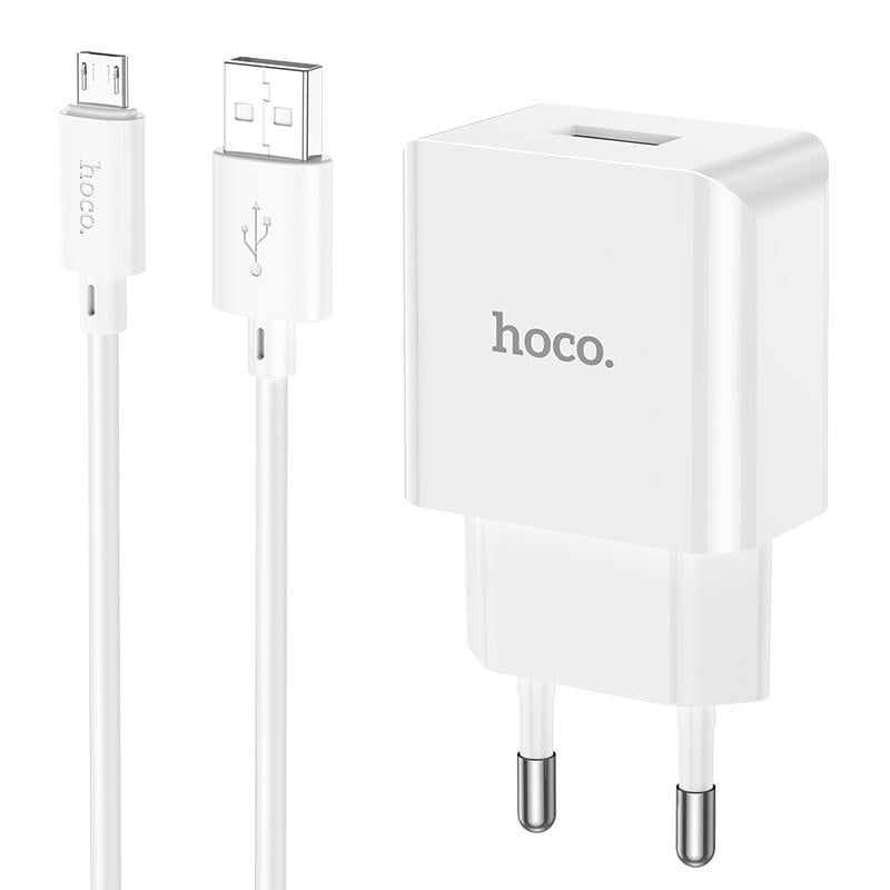 Зарядное устройство для телефонов с кабелем Hoco C106A Leisure single port charger set Micro 10.5W White (24684)