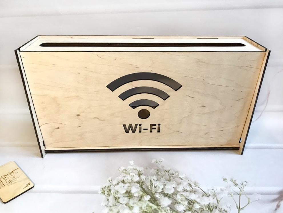 Коробка для роутера Wi-Fi деревянная на стену 40х20х8 см Светлое дерево (156)
