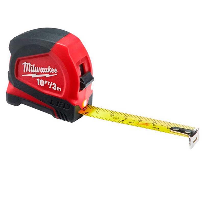 Рулетка Milwaukee LED Tape Measure з фіксатором та змотуванням 19 мм 3 м Чорний/Червоний (624516)
