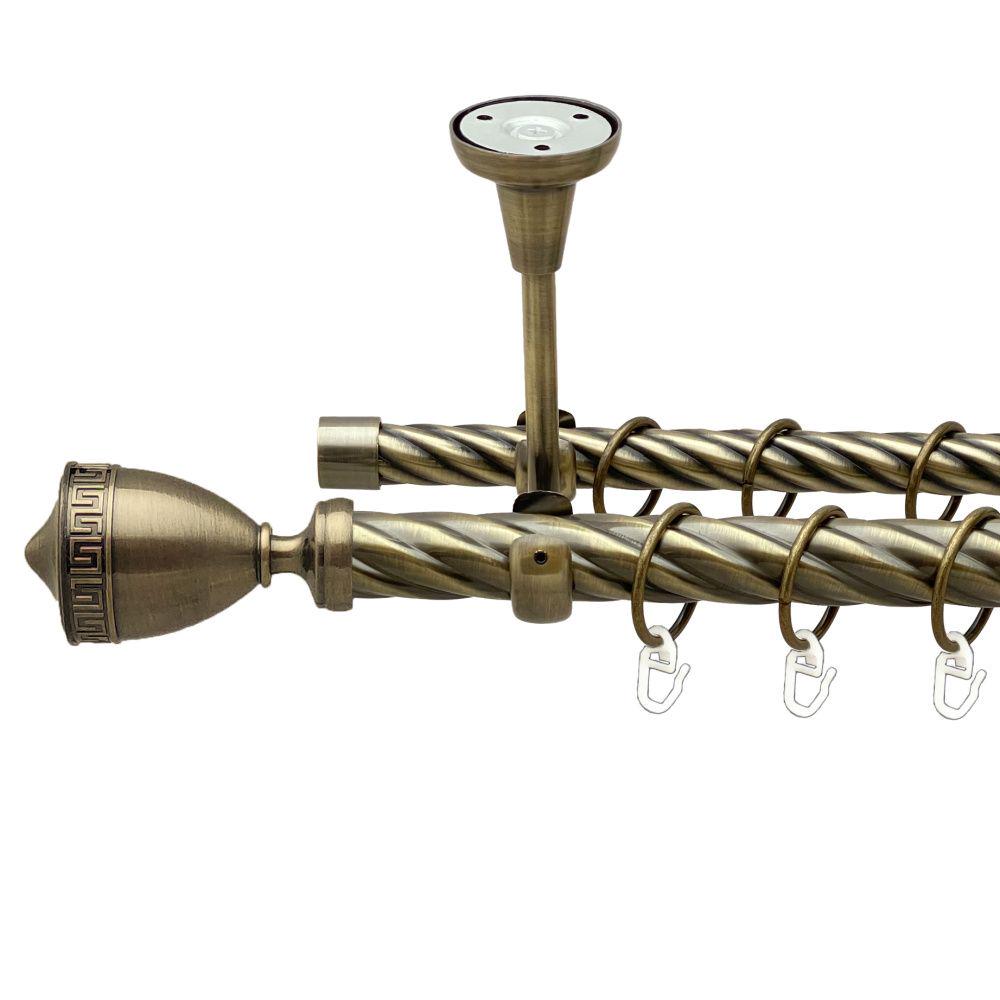 Карниз Orvit Афіна металевий дворядний відкритий до стелі скручена труба кільце металеве 25/19 мм 200 см Антик (00-00019055)