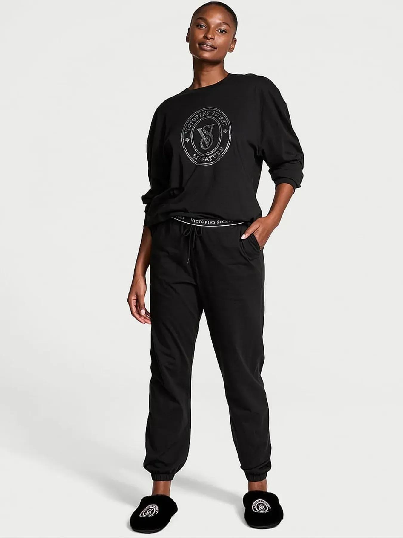 Пижама котоновая Victoria's Secret 100% Cotton Short Pajama Set Regular L Черный (2671421D)