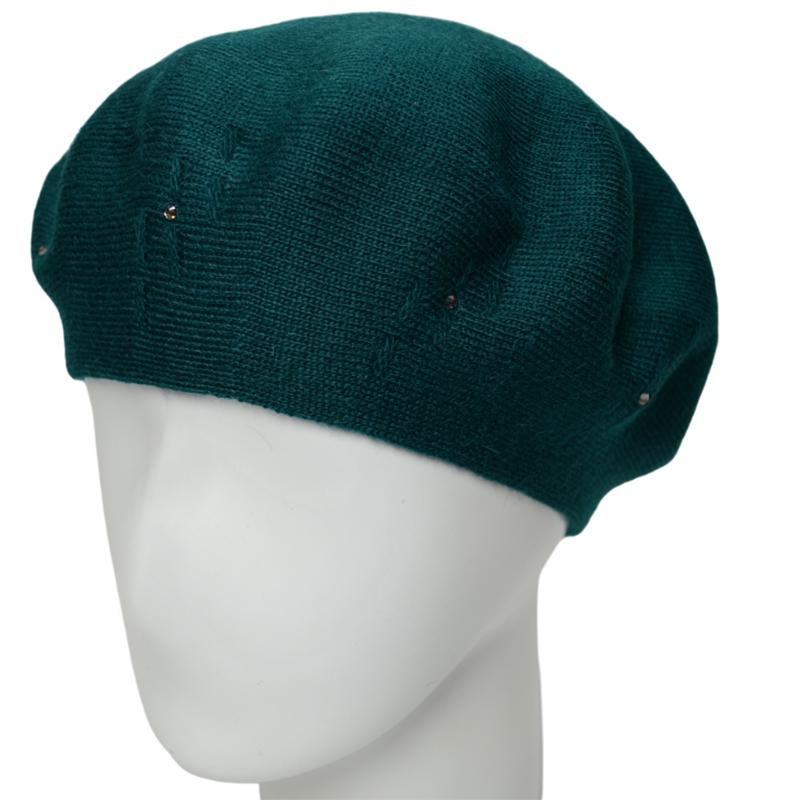 Берет женский Lirus Бусинка осенний тонкой двойной вязки Зеленый - фото 1