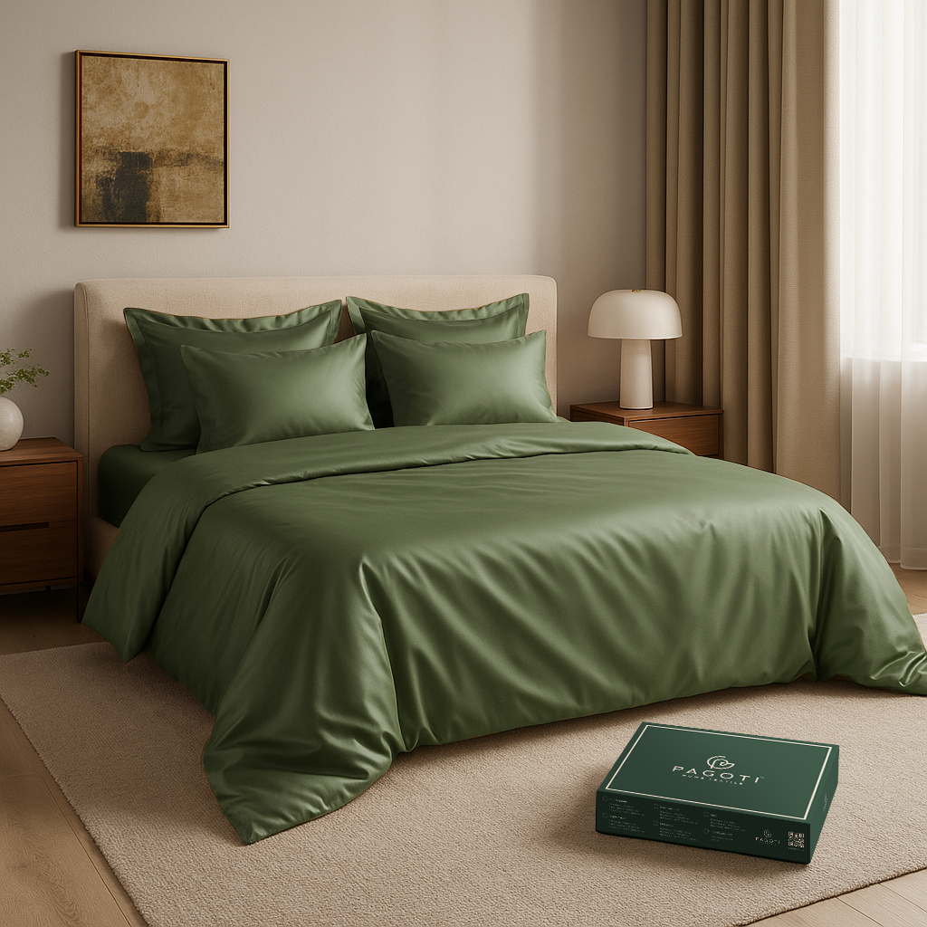 Комплект постельного белья лиоцелл PAGOTI Aura полуторный 4х50х70/4х70х70 см Хаки Комплект постельного белья лиоцелл PAGOTI Aura полуторный 4х50х70/4х70х70 см Хаки