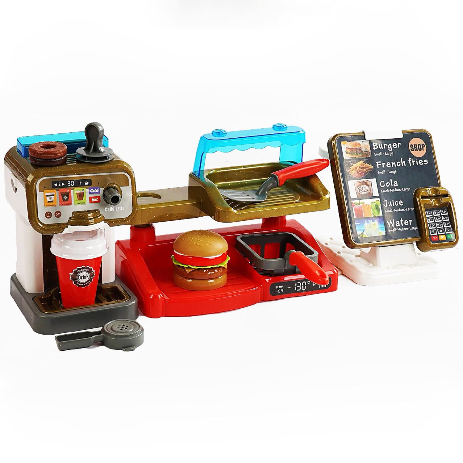 Кофейня игровая Burger Shop фастфуд/кассовый аппарат/кофемашина/аксессуары Olive/Red (149631)