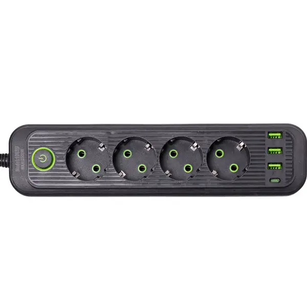 Фильтр-удлинитель сетевой EURO 4 розетки 3 USB 5 м Черный (HP-5-14) - фото 3