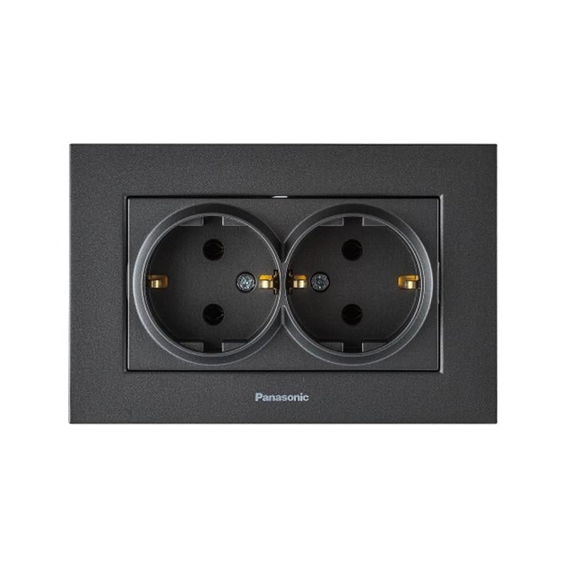 Розетка двойная с заземлением Panasonic Karre Plus 55 ABS Дымчатый (WDTC92052DG-UA1)