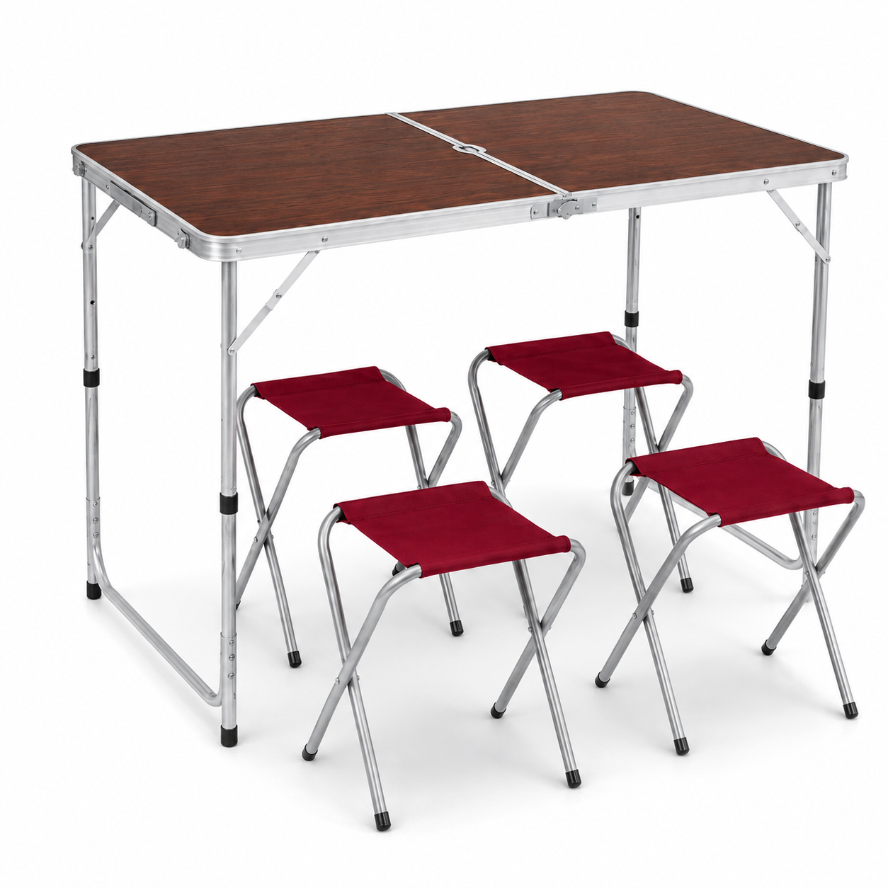 Стіл складаний туристичний Folding Table 120х60х70 см з 4 стільцями Бордовий