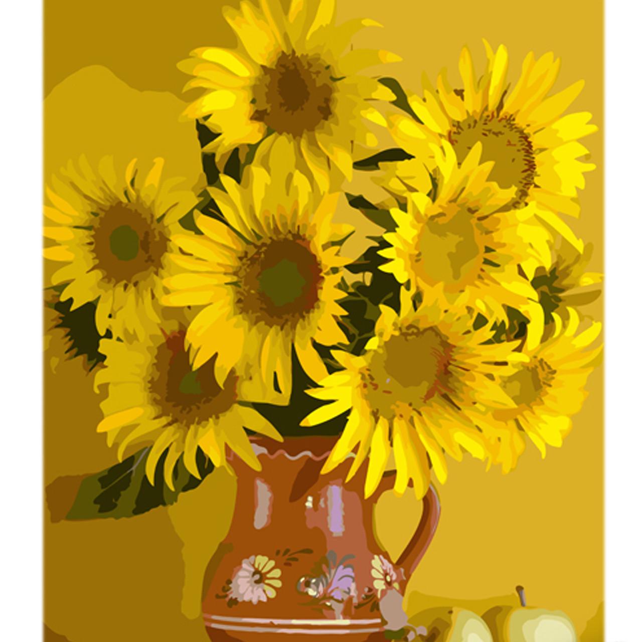 Картина по номерам Strateg Подсолнечники в глиняном кувшине на цветном фоне 40х50 см (MZ035)