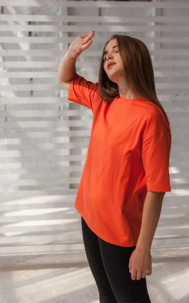 Футболка женская Vivioji Оверсайз хлопковая One size Оранжевый (12948)