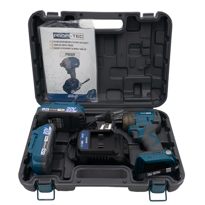 Гвинтоверт акумуляторний імпульсний PROFI-TEC PPID2620 POWERLine 2хPT2020VX 2.0 А/г та зарядний пристрій (007132) - фото 8 Гвинтоверт акумуляторний імпульсний PROFI-TEC PPID2620 POWERLine 2хPT2020VX 2.0 А/г та зарядний пристрій (007132) - фото 8